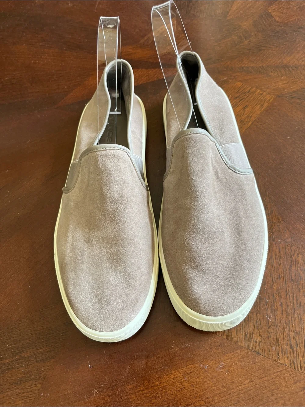 Vince Suede Slip-On Loafers in Taupe with White Sole